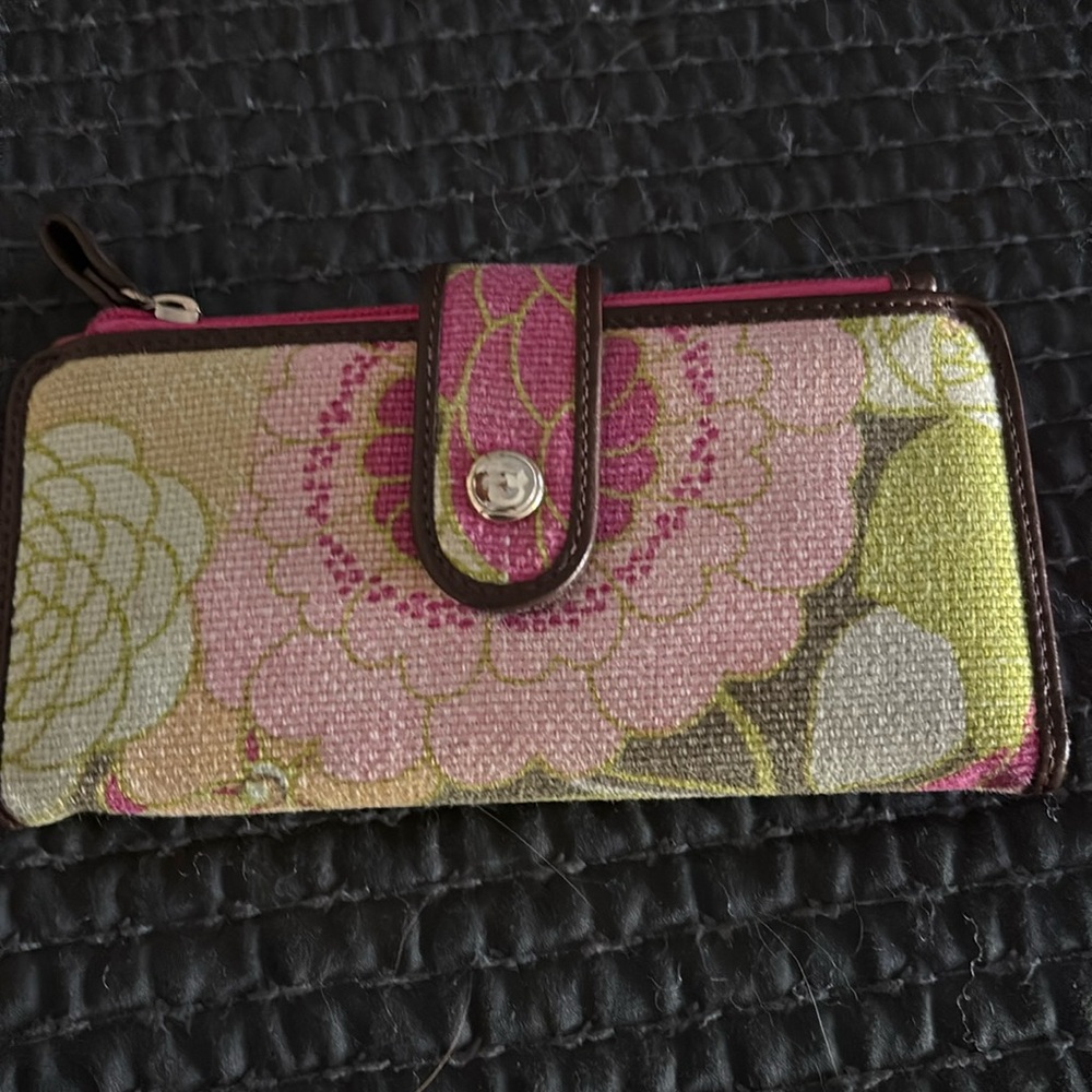 Spartina linen and leather wallet
